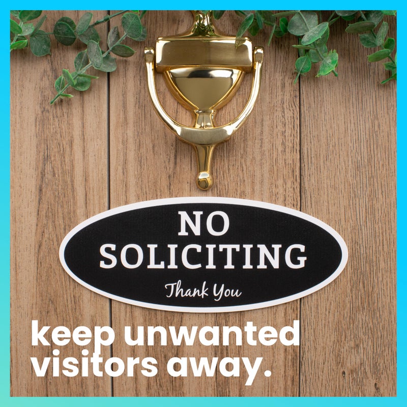 ExcelMark No Soliciting Sign for House or Business â€“ Durable Indoor/Outdoor Sign â€“ Easily Attach to Front Door - UV and Weather Resistant (Small - 2"x 5", Black with White Letters) - Image 2